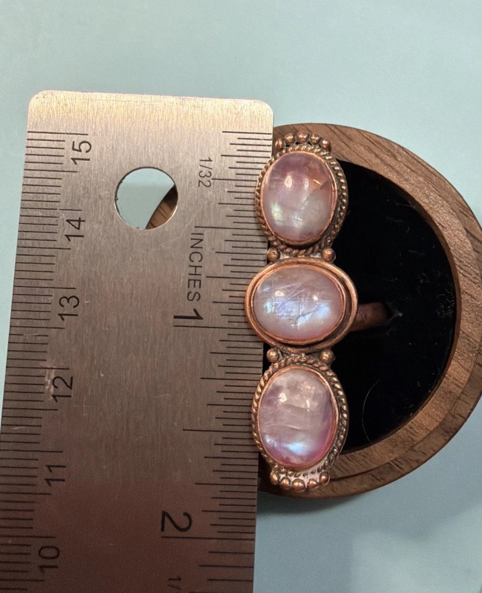 Pink Moonstone Copper Adjustable Ring Sz 7-9
