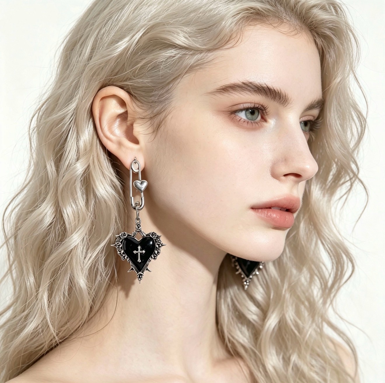 GothicSafety Pin Dangle EarringsThorn RoseCross BlackHeart Vintage Drop Earrings