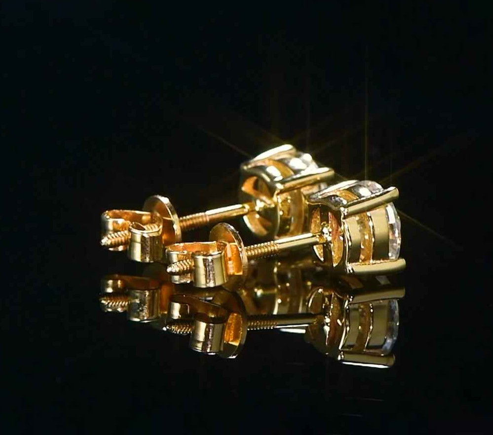 Solid 10K Yellow Gold 0.1CT-2CT D-E Moissanite Stud Earrings Screw Back Women’s