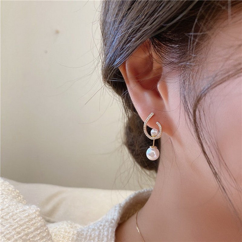 Fashion Zircon Crystal Pearl Bowknot Tassel Earrings Drop Dangle Women Jewelry