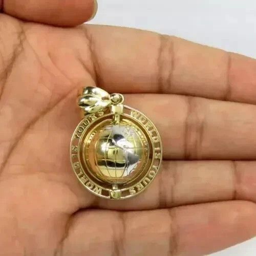 Without Stone Charm World Map Men’s Pendant 14K Two-Tone Gold Plated Silver