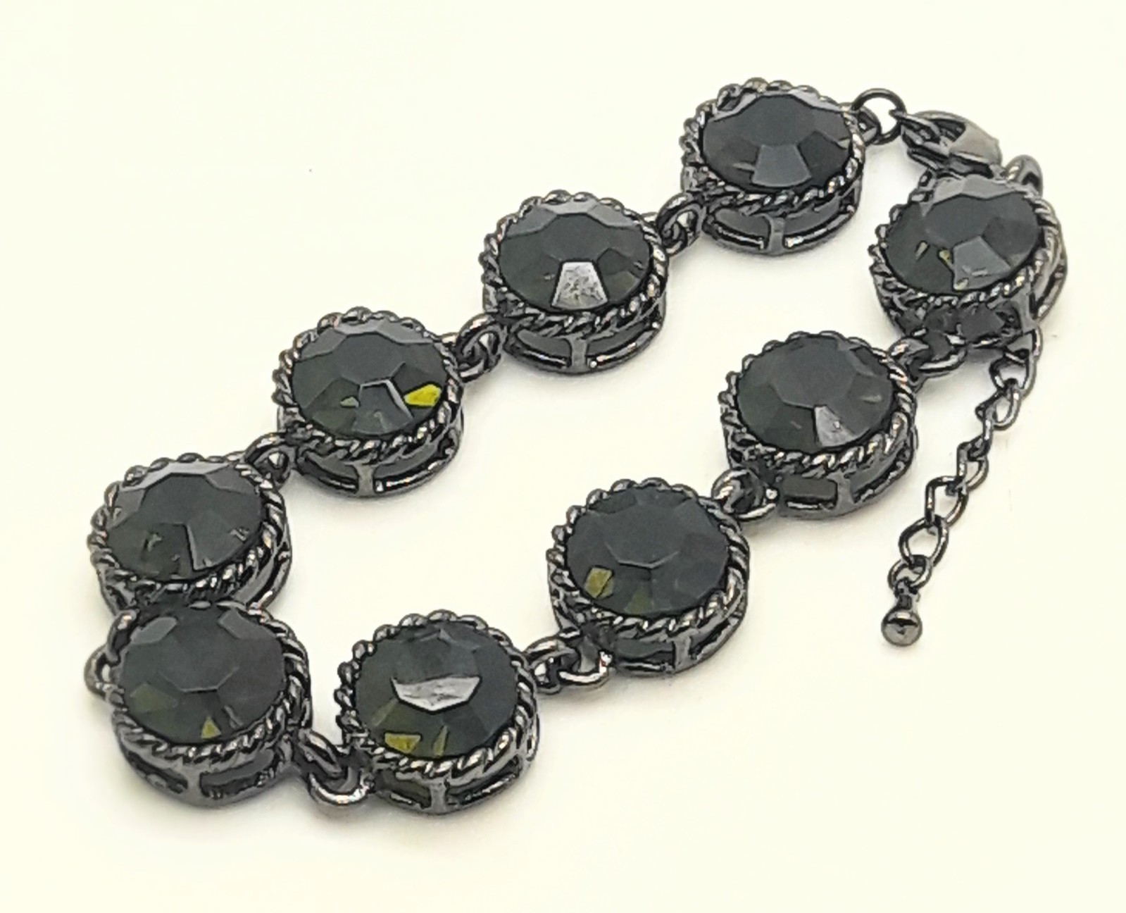 chunky round Olive Green Cubic zirconia black nickel plating fashion bracelets