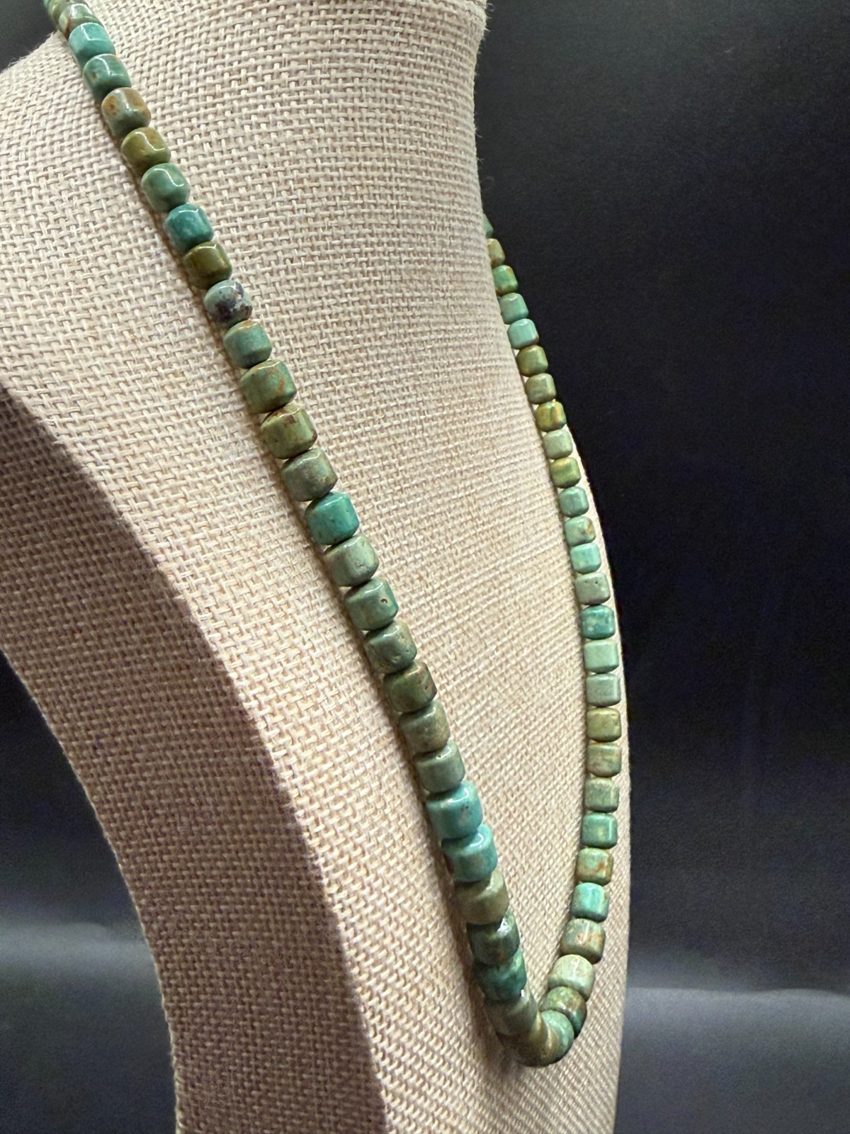 Vintage Amazonite Cube Bead Necklace Sterling Silver 925 Hook Clasp Estate 20”