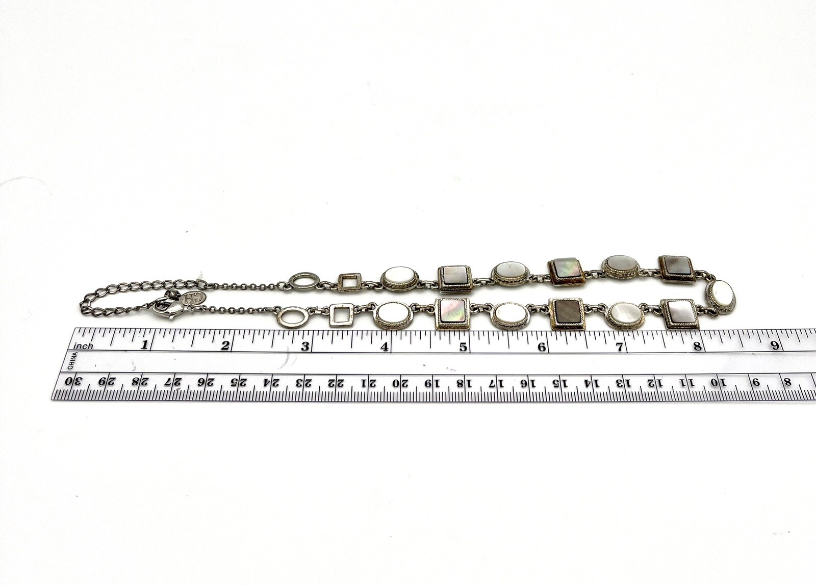 Mother Of Pearl Silver Tone Necklace By CH 16”. Please See All Photos