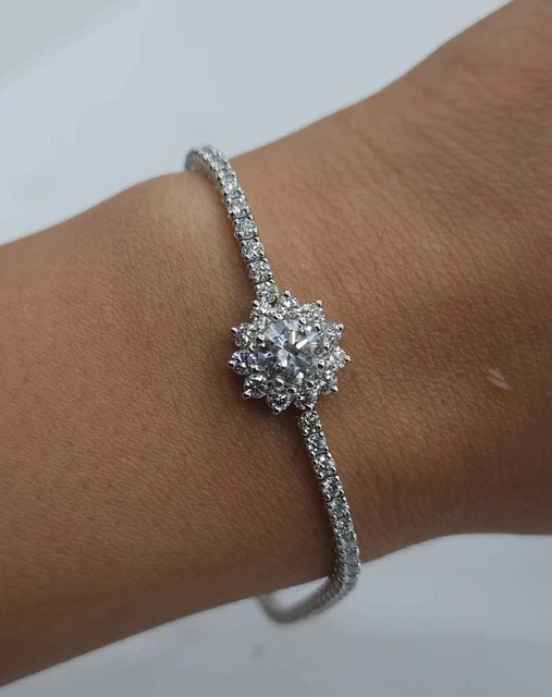 13 Ctw Round Cut Created Diamond Tennis Bracelet 14K White Gold Plated 7.5 Inch