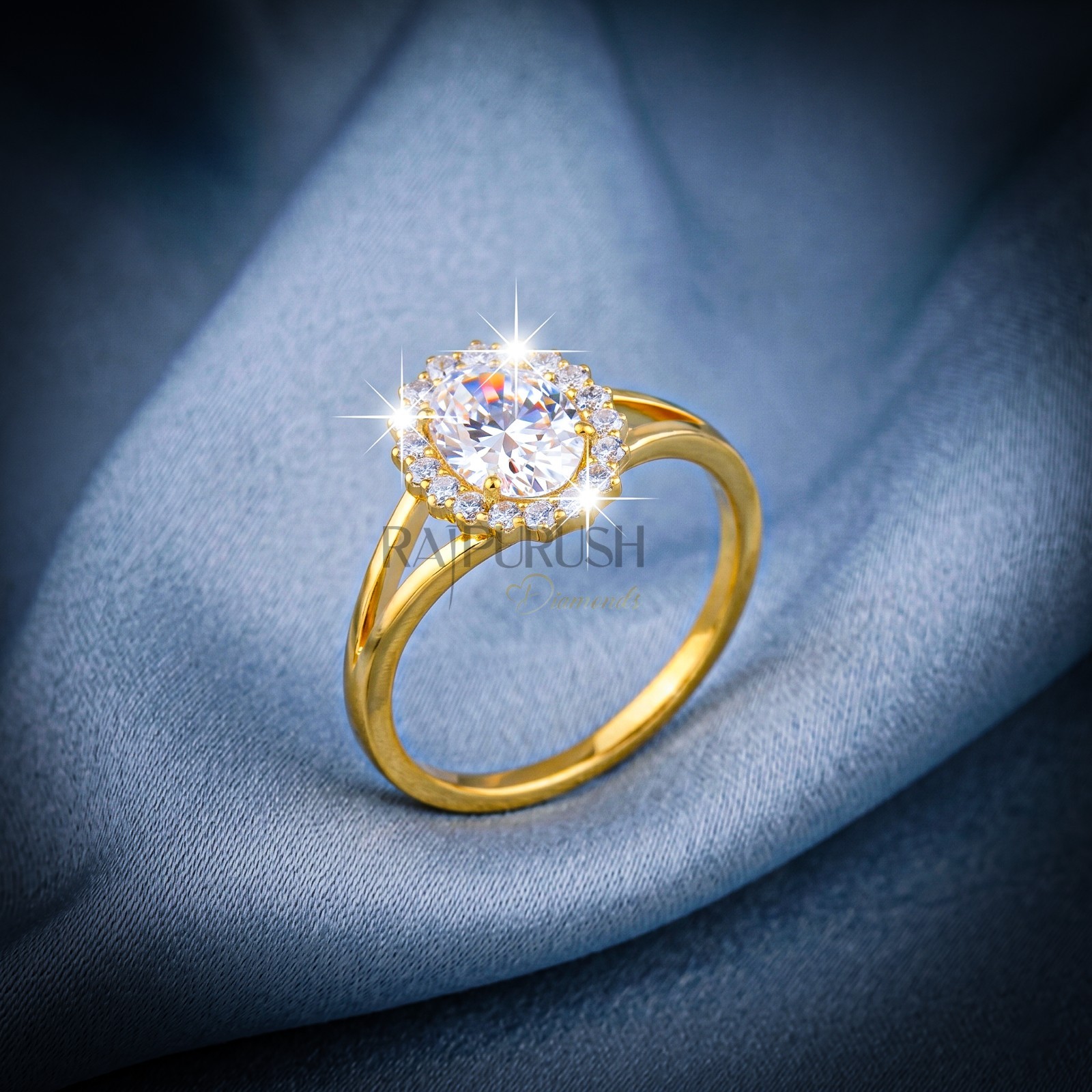 2CT Oval Cut Moissanite Engagement Ring 14k Yellow Gold Plated 925 Silver Halo