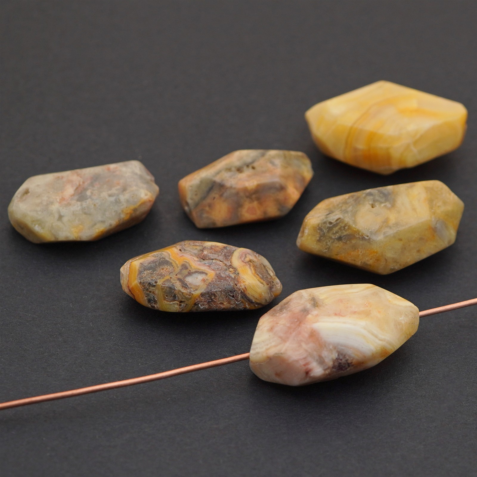 6 faceted crazy lace agate nugget beads orange brown stone ranges 20mm 24mm