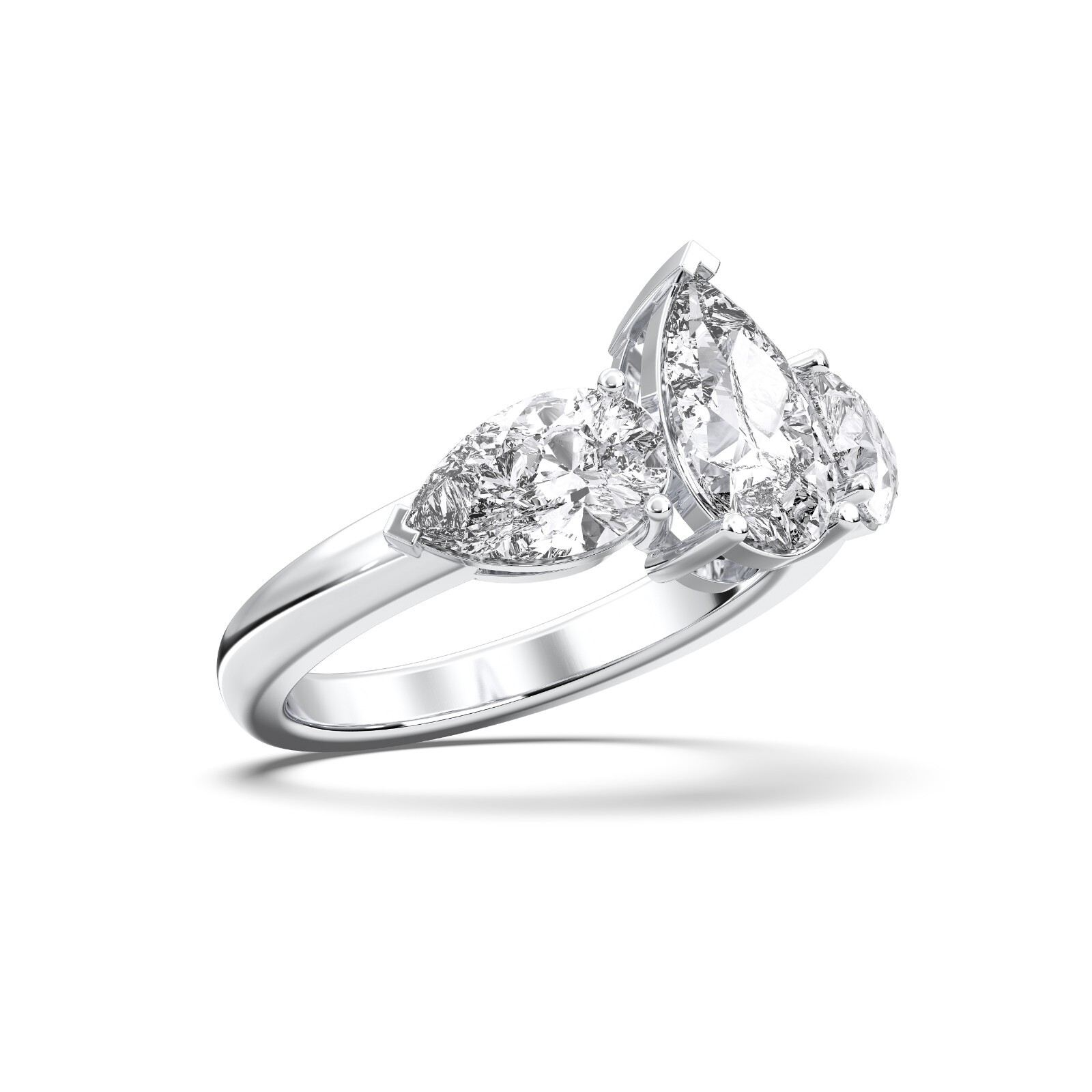 3.40 Ct Pear Cut Moissanite 3 Stone Prong Set Engagement Ring in Silver For Her