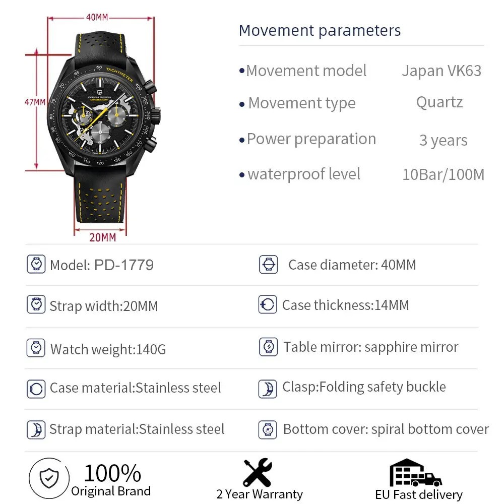 PAGANI DESIGN PD-1779 2025 New Moon Dark Luxury Quartz Chronograph Men’s Watch