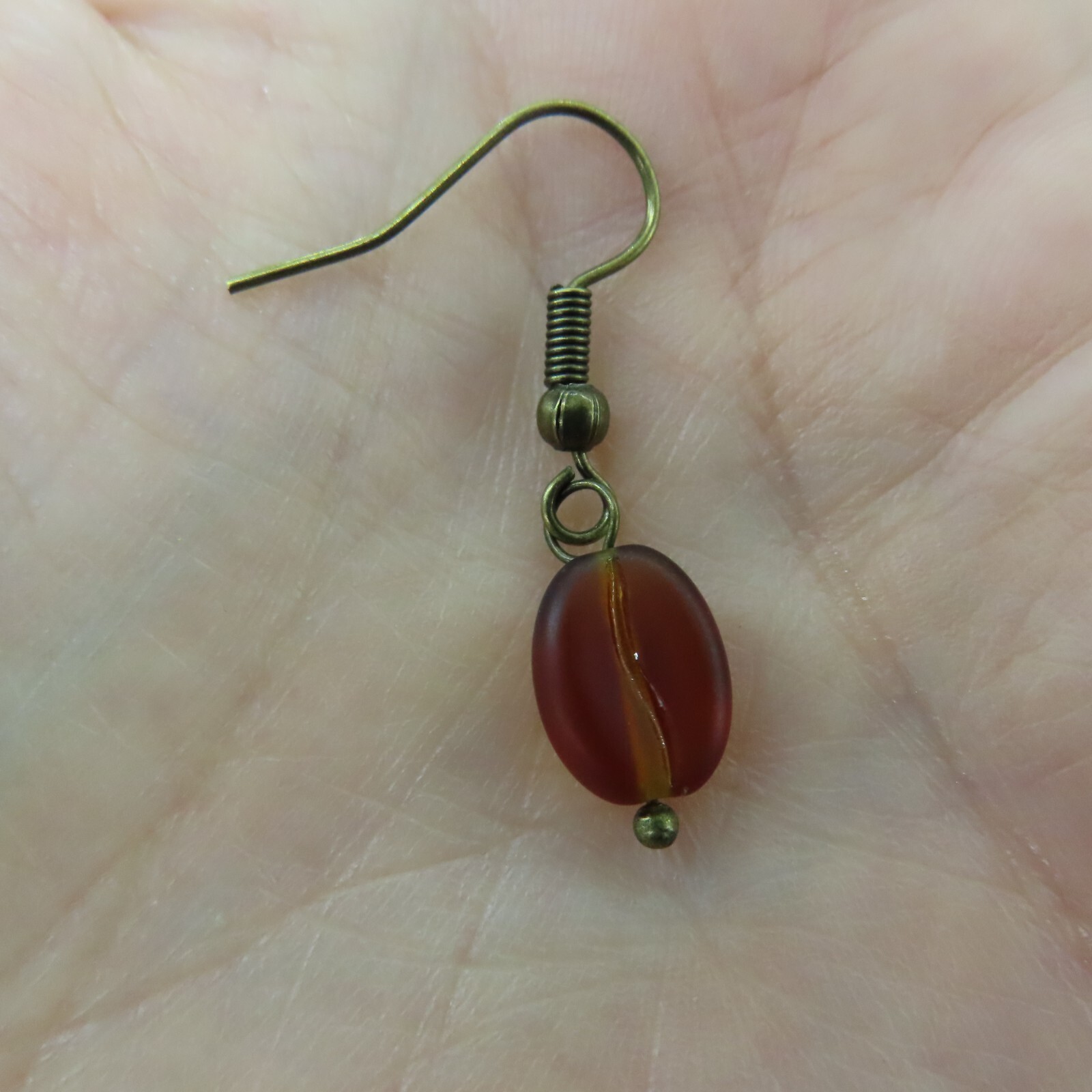 COFFEE LOVER Dangle Earrings Brown Czech Glass Bean Bronze Tone Artisan Gift