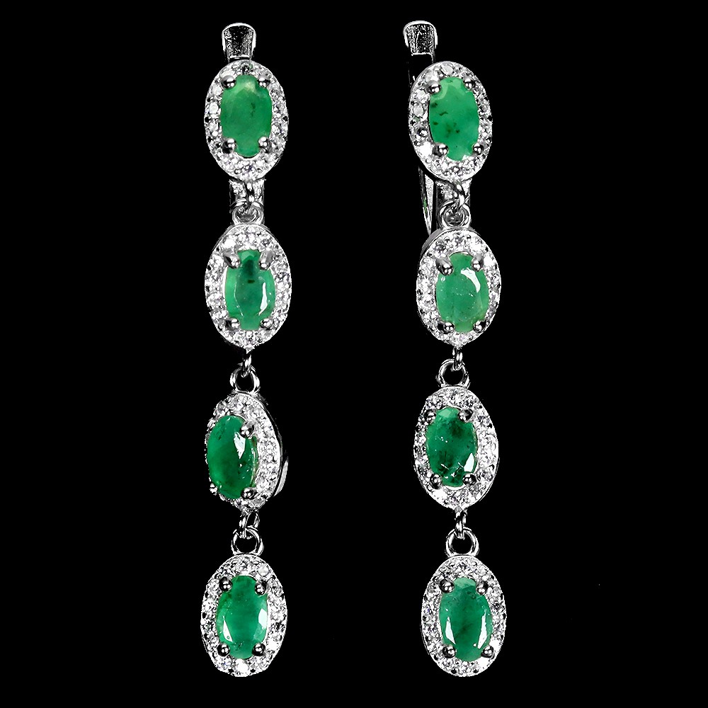 925 Sterling Silver Earrings Oval Emerald 5x3mm Natural Gemstone Jewelry