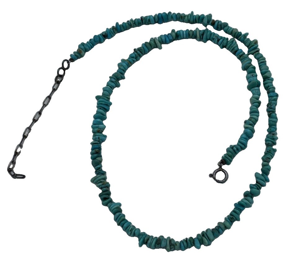 Turquoise Chip Necklace Sterling Silver 18 To 20 Inches Long Nugget Chips
