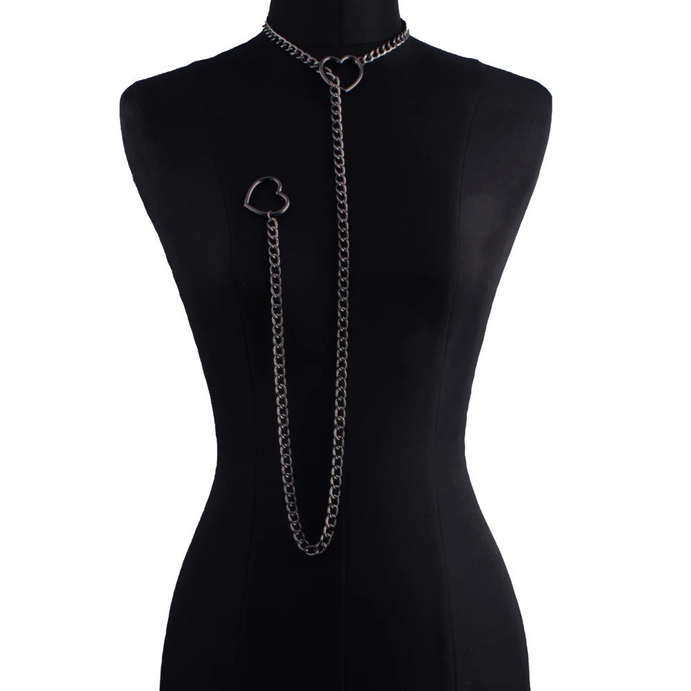 Mens Heart Love Necklace Women Leash Choker Necklace Bondage Chain BDSM Gear Toy