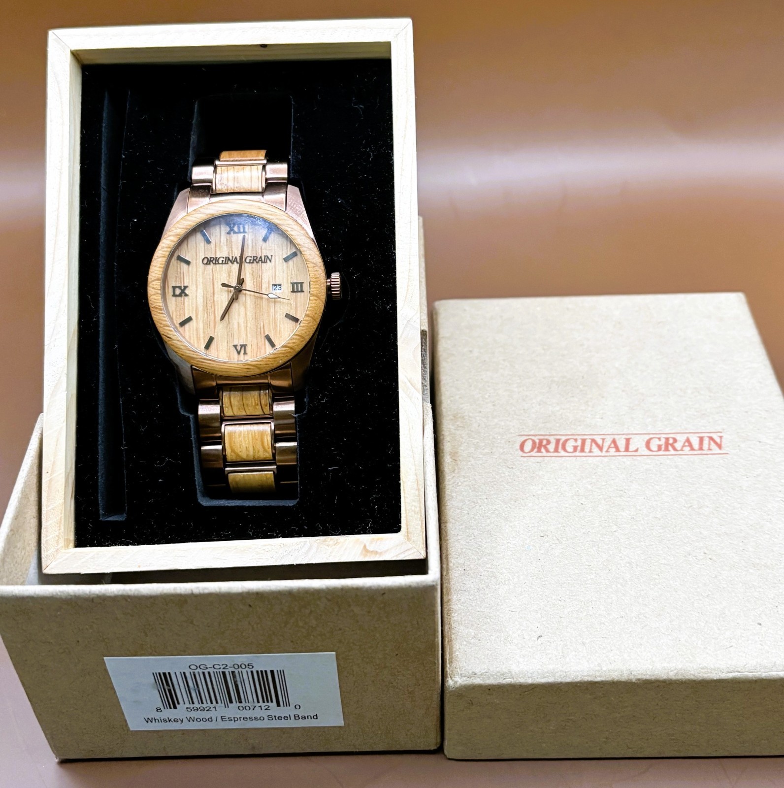 Original Grain Whiskey Wood Espresso steel in box and working
