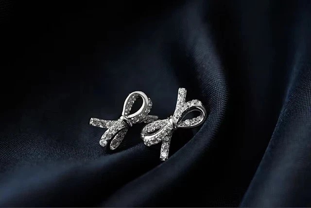 Bow Shape Tiny Stud Earring 14K White Gold Plated 1.20Ct Round Simulated Diamond
