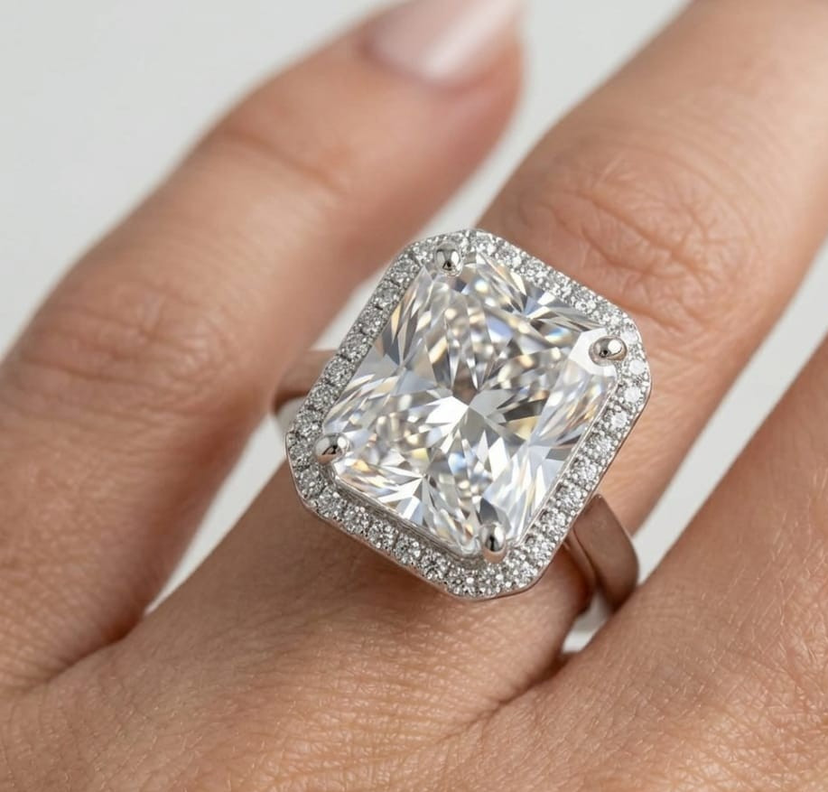 RARE 8.00 Ct Certified Radiant Cut White Natural Diamond Ring White Gold Finish