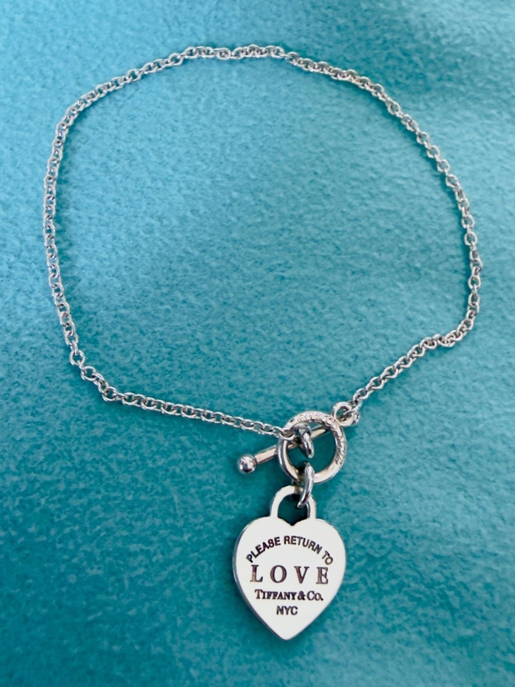 Tiffany & Co. Sterling Silver Blue Enamel “LOVE” Toggle Bracelet 6.3 Inches