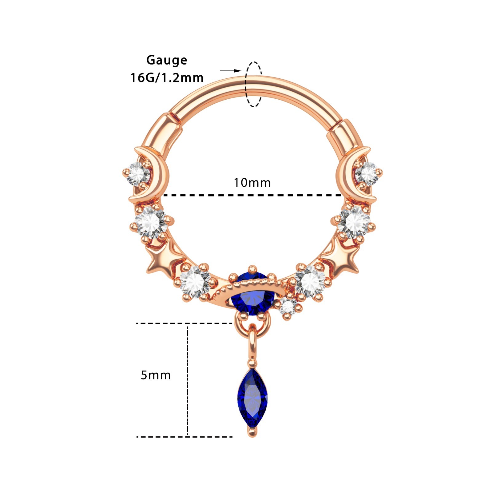 CZ Rose Gold Septum Clicker 16G Helix Cartilage Lobe Daith Conch Tragus Piercing