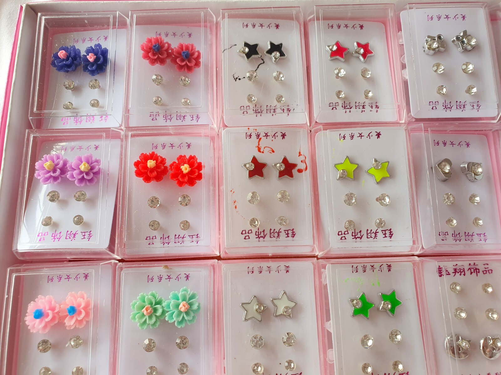 Joblot of 72 Pairs Mixed colour Diamante Hypoallergenic Earrings – NEW A