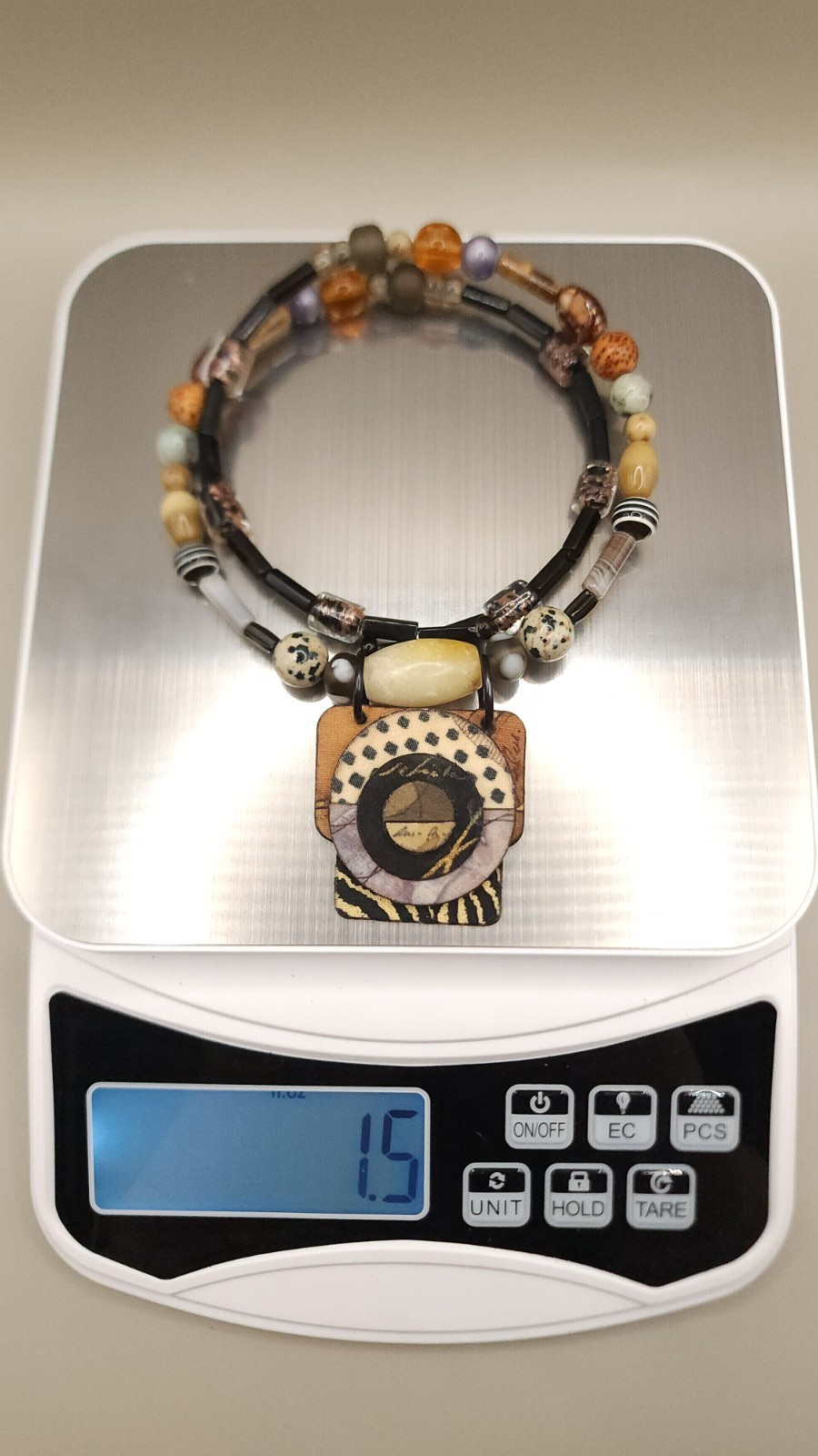 Suzanne Bellows Artisan Mixed Media Pendant Choker Necklace Memory Wire 22″