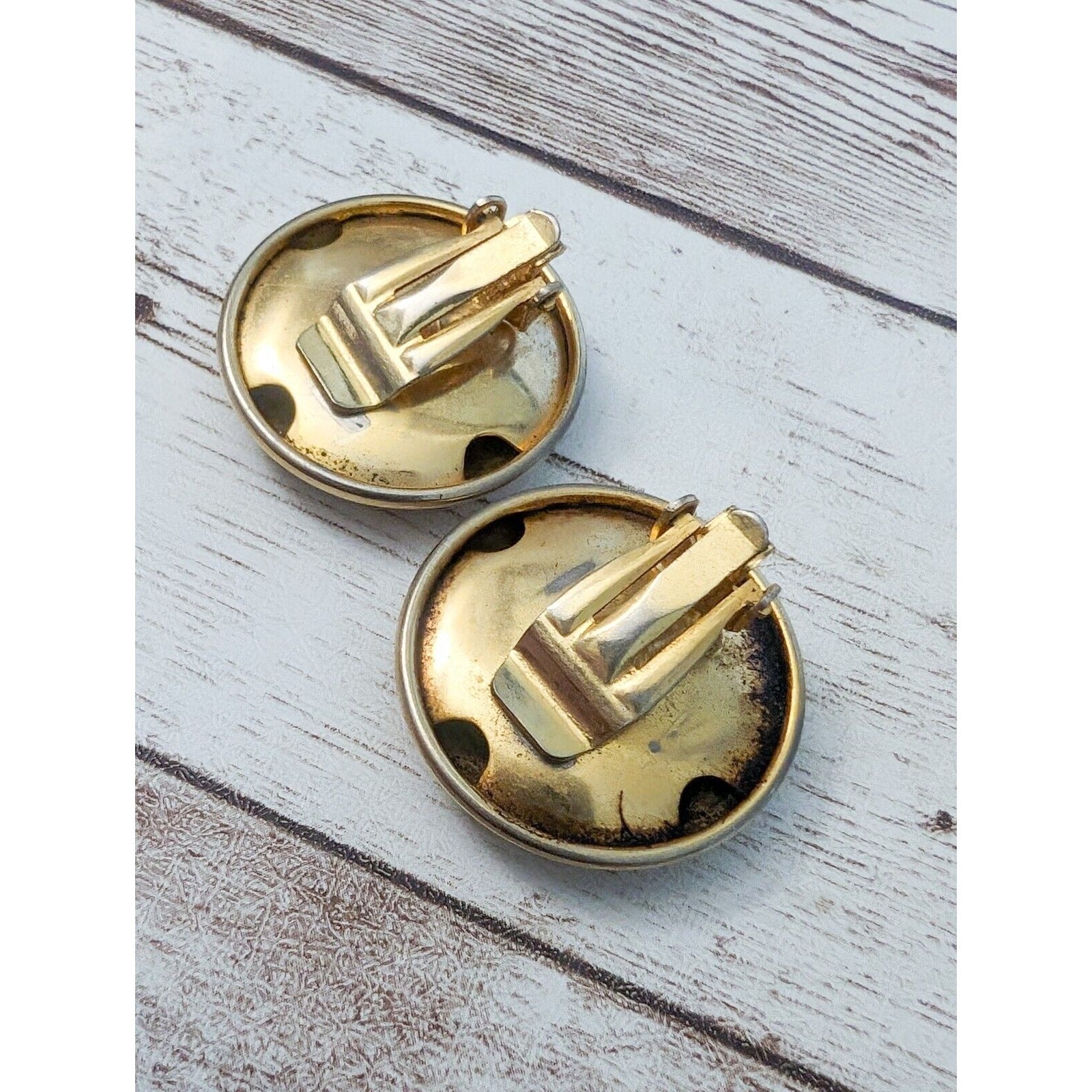 Vintage Clip On Earrings – Just Under 1 & 1/8″ Gold Tone – Marks & Loose Clips