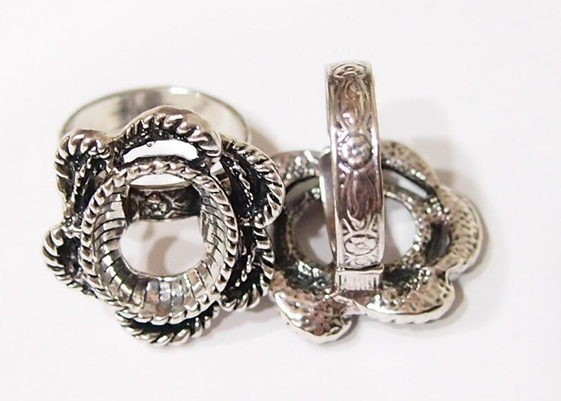 4 -18x13mm Antique Silver Victorian Twisted Rope Floral Adjustable Ring Setting