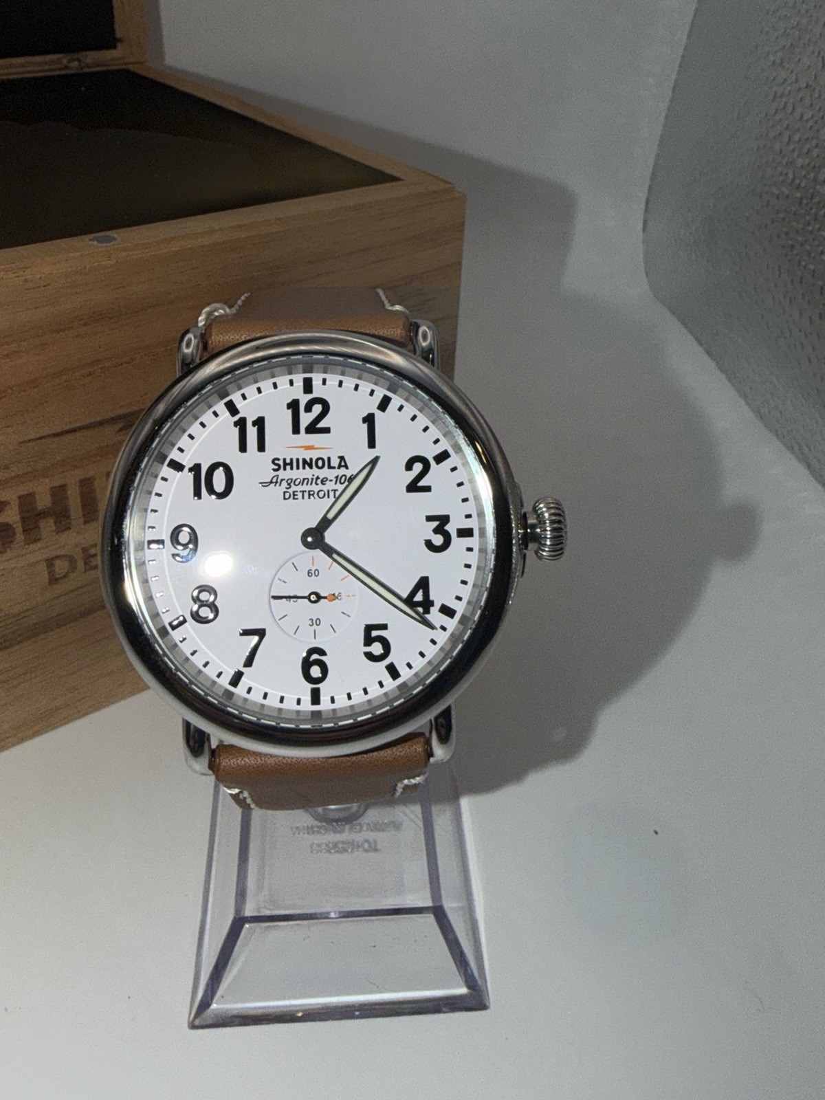 Shinola Argonite 1069 47mm Quartz White Dial Brown Leather Strap w/ Box