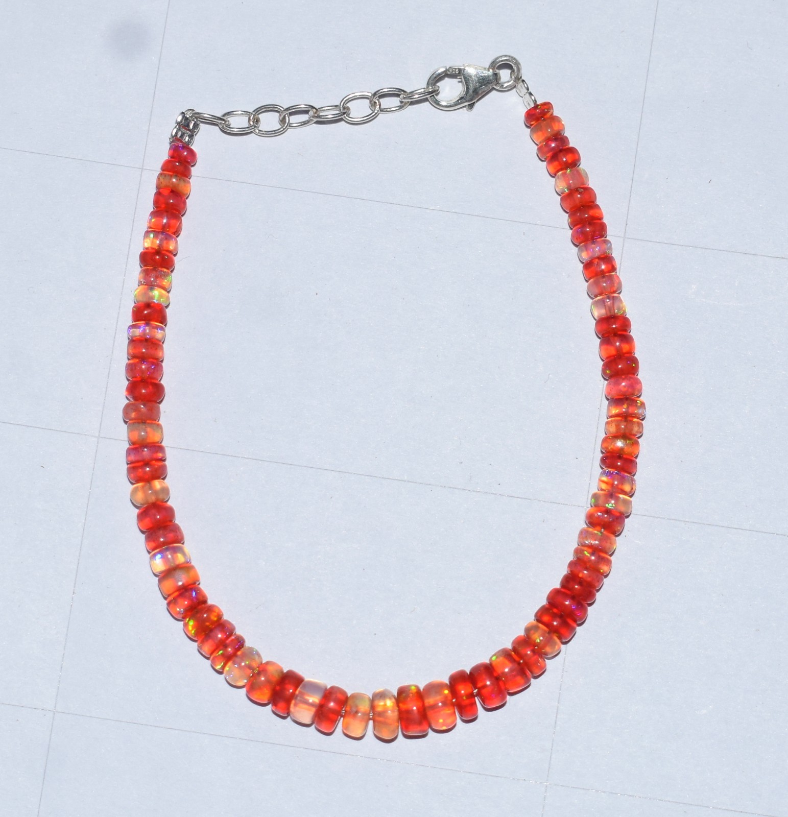 925 Sterling Silver Natural Ethiopian Opal Gemstone Beads 7.5”Bracelet AF0328
