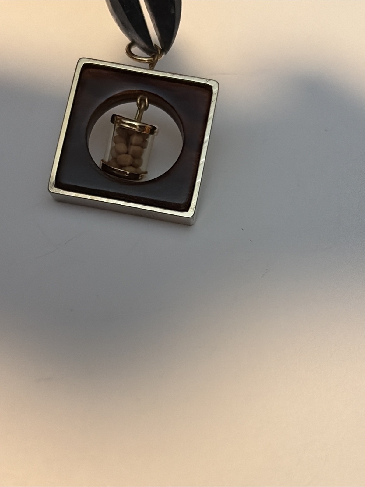 Vintage Rare Mustard Seed Faith Pendant Charm-capsule Dangles In Square