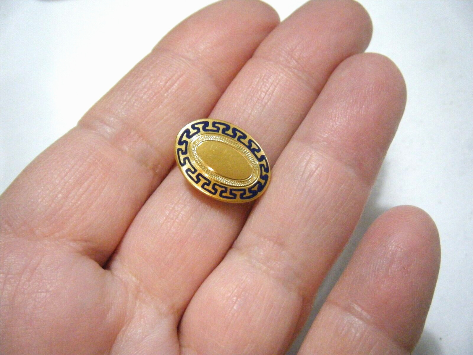 14K Victorian E. Ira Richards &Co. Tie Clothing Clip Engine Turned Blue Enamel