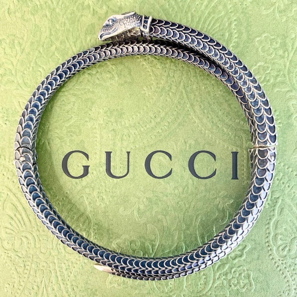 GUCCI Silver Snake Design Bangle Bracelet 5.9in No Box Used Men’s Japan