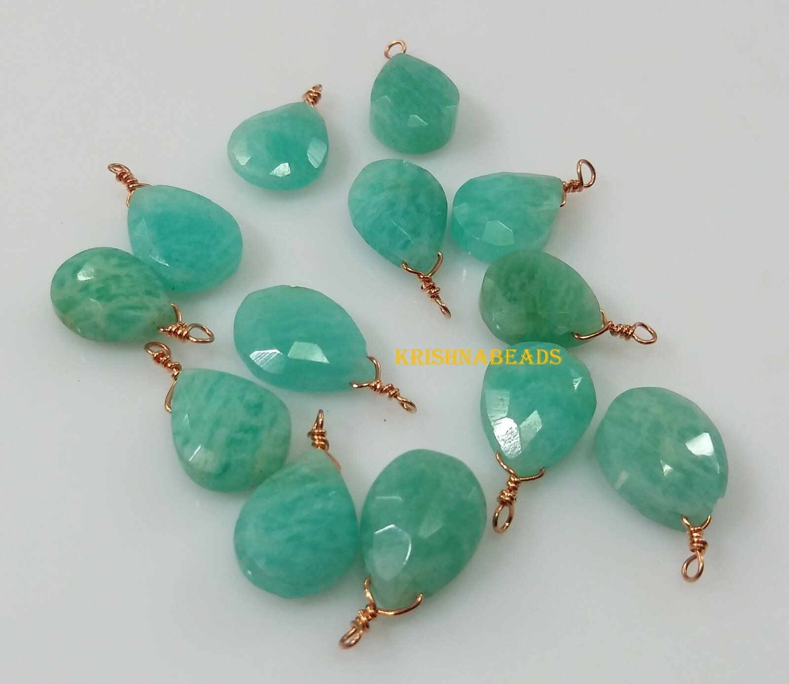 Natural Amazonite Pear 7×10-7x11mm Beads Rose Gold Plated Wire Wrapped 25Pecs