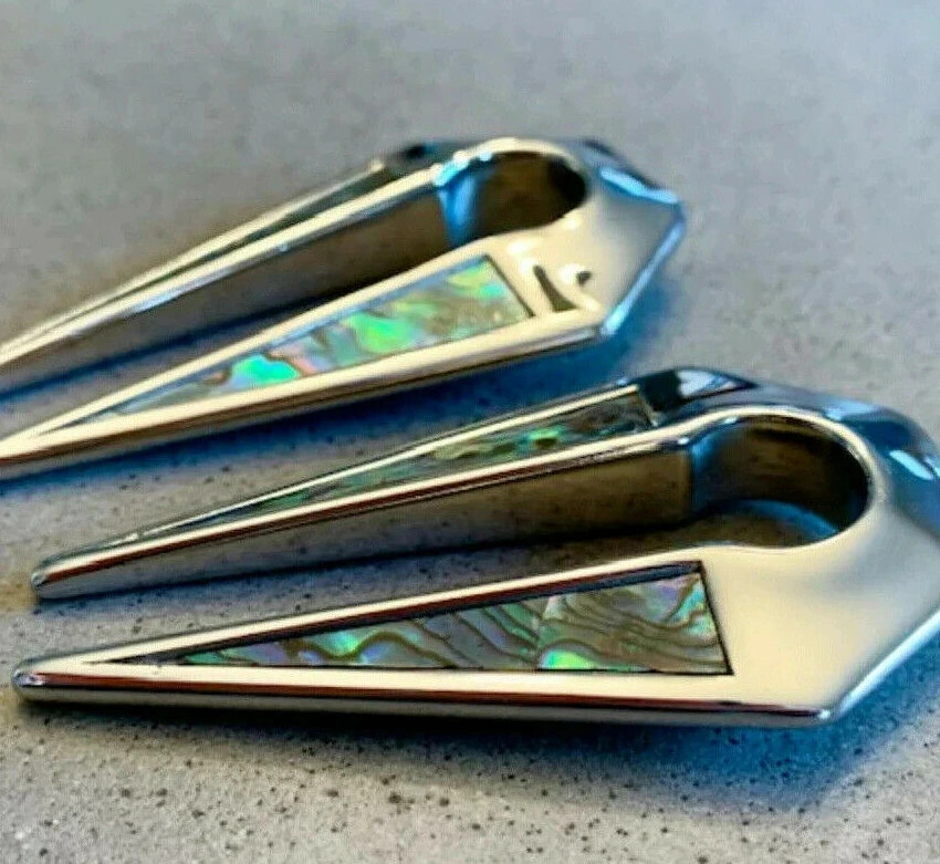 PAIR Abalone Shell Inlaid Keyhole Ear Weight Hangers Tunnels Plugs Gauges