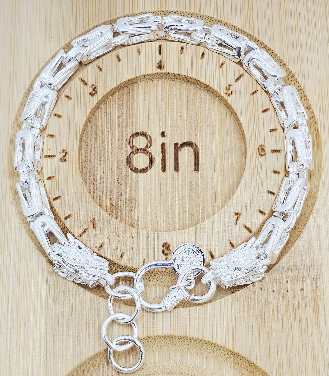 Bracelet 8-9 in .925 Sterling Silver Byzantine Double Dragon Head Spiga Wheat