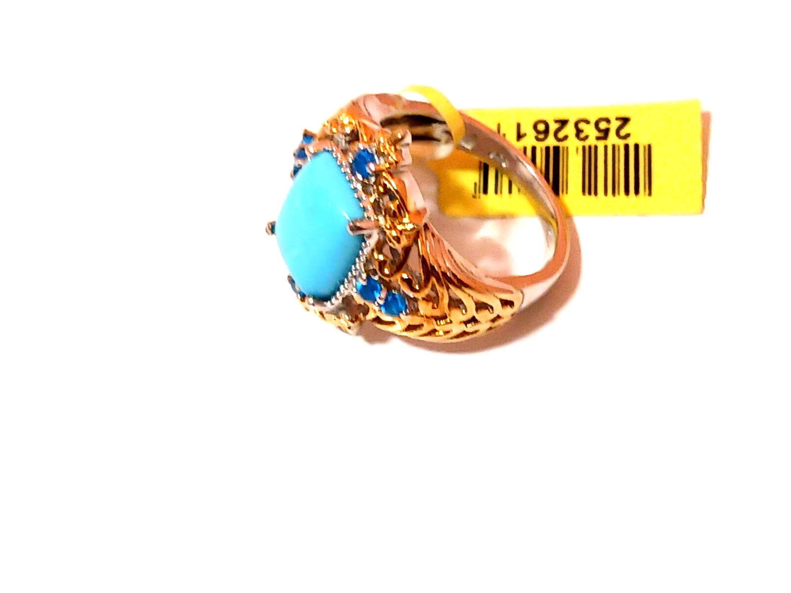 Arizona Sleeping Beauty Plat Ovr Sterling Silver W/14Ct Gold Accent SZ 7/ 3.25ct
