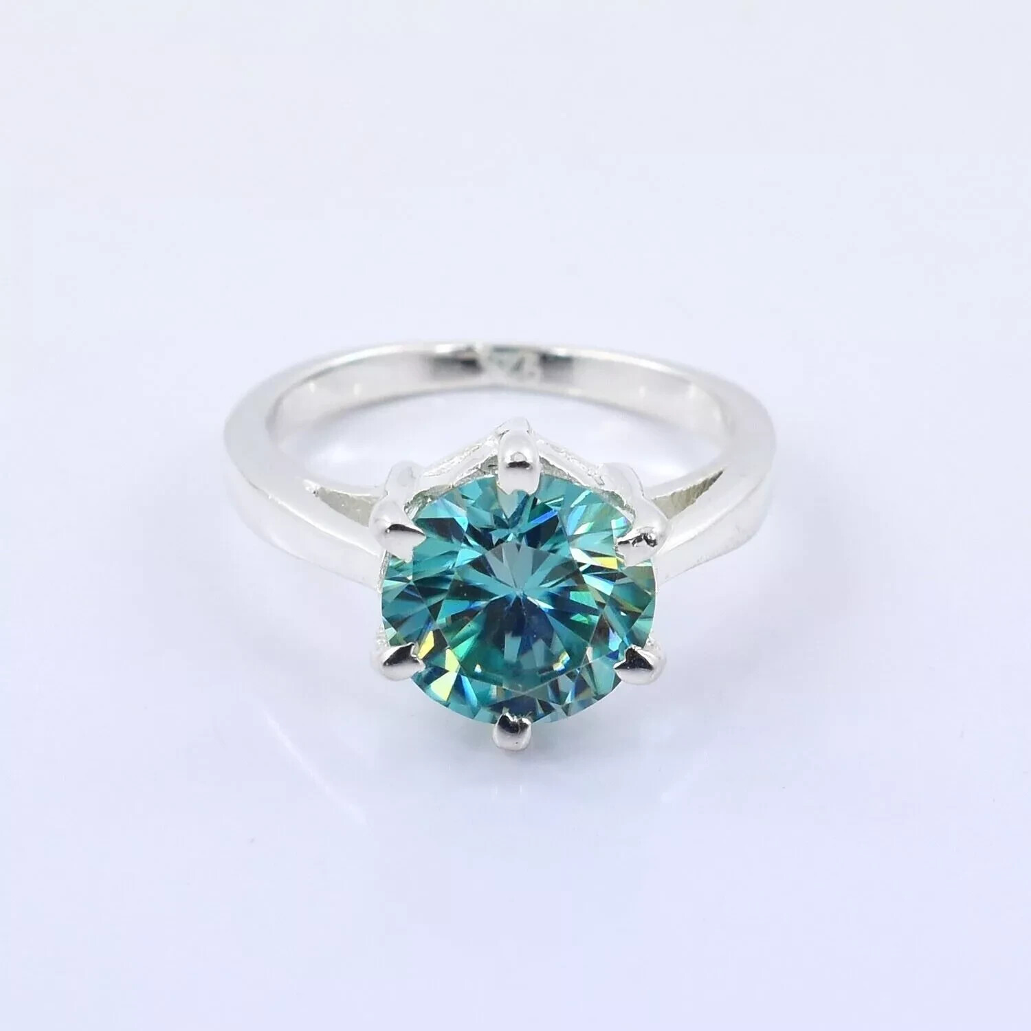 RARE 3.70 Ct Certified Lovely Treated Blue Diamond Solitaire Ring In 925 Silver
