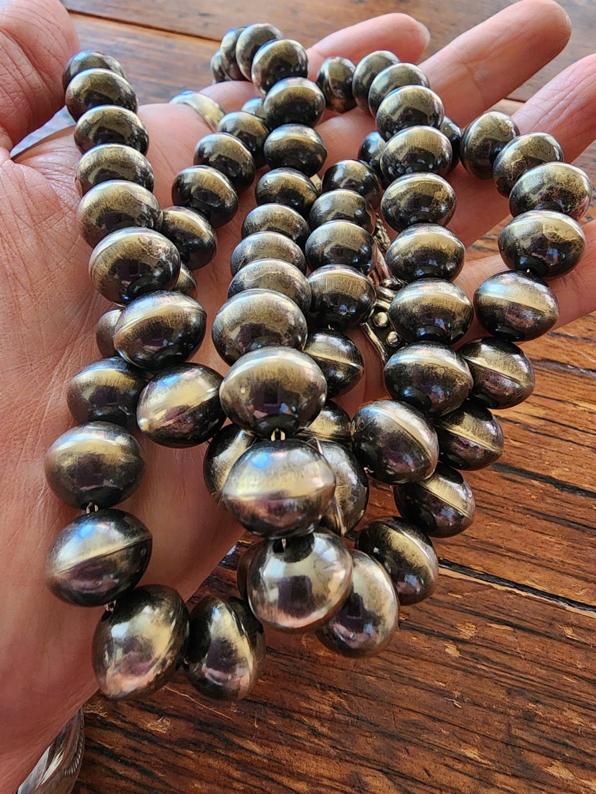 34″ Vintage HANDMADE Signed HS NAVAJO Sterling Silver Beaded NECKLACE 140g 13mm
