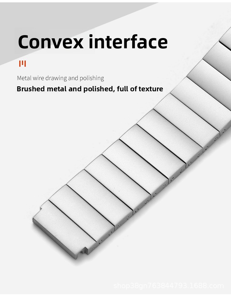 One Bead Solid Stainless Steel Watch Band Metal Butterfly Clasp Bracelet 16-22mm