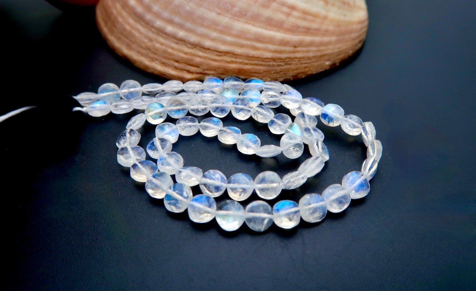 FULL STRAND STUNNING AAAA BLUE TEAL FALSH MOONSTONE 4.3-4.6mm FACETED COIN BEADS