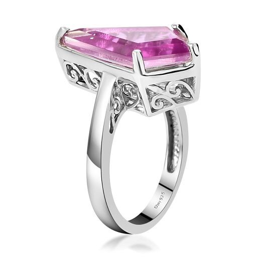 Patroke Quartz Kite Shape Solitaire Ring in Platinum Ovr Sterl Silver 6.50 Sz 10