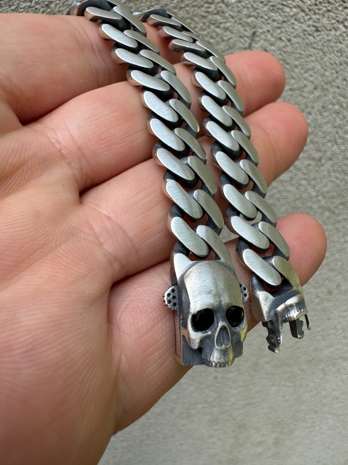 Custom Skull Lock Miami Cuban Link Bracelet 12mm Real 925 Silver Oxidized Finish