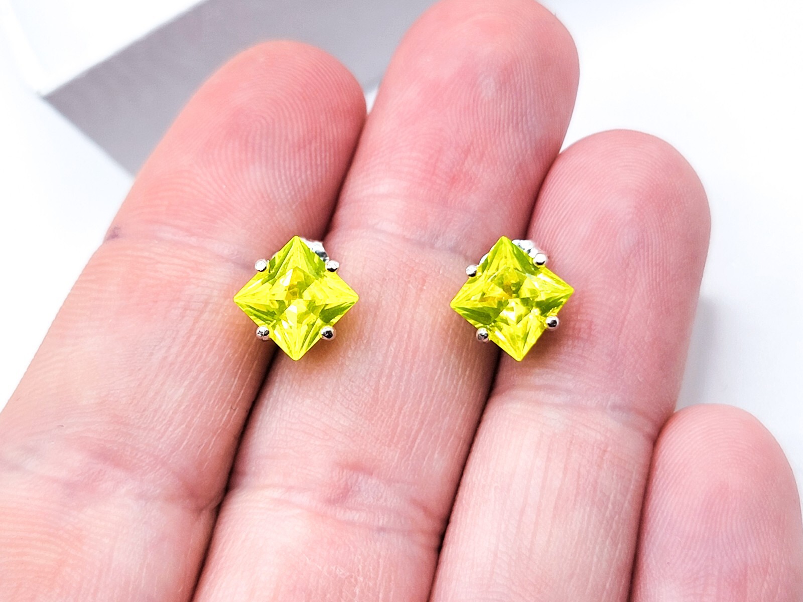 Sterling Fluorescent YAG Yellow Yttrium Aluminum Garnet Earrings 925 Silver