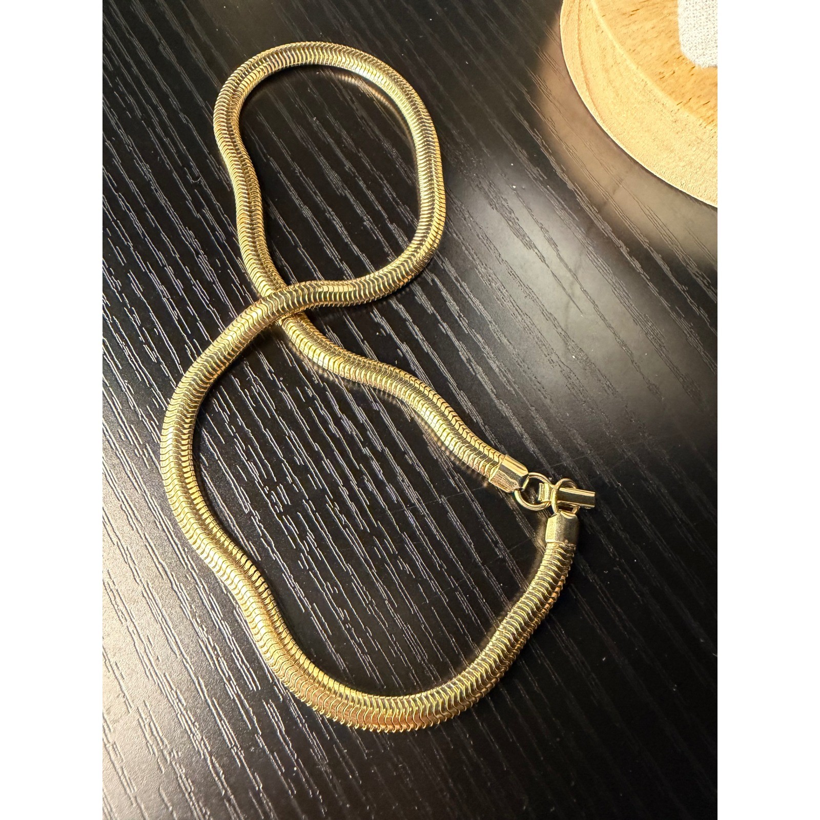 Vintage Gold Tone Snake Chain Necklace 15 Inch Omega Style Fluid Link Collar