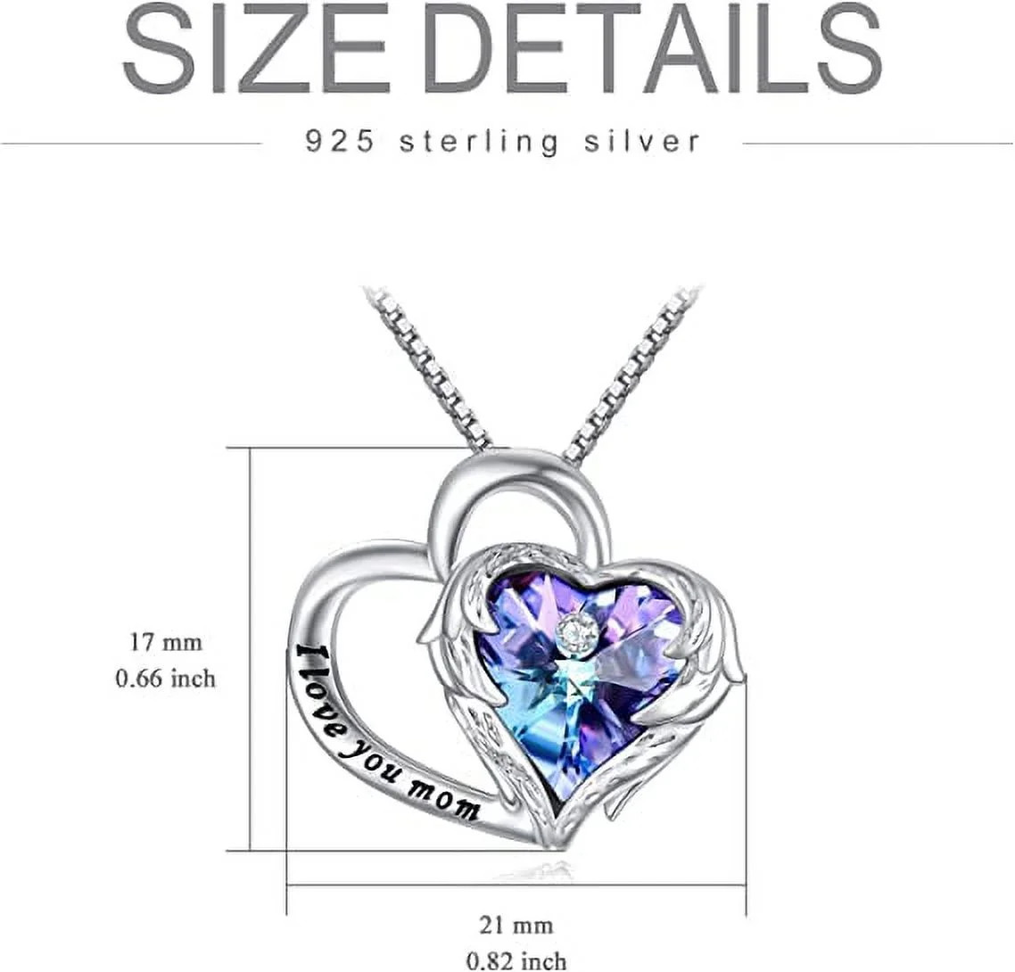 925 Sterling Silver I Love You Mom Heart Necklace with Austrian Crystals Gifts f