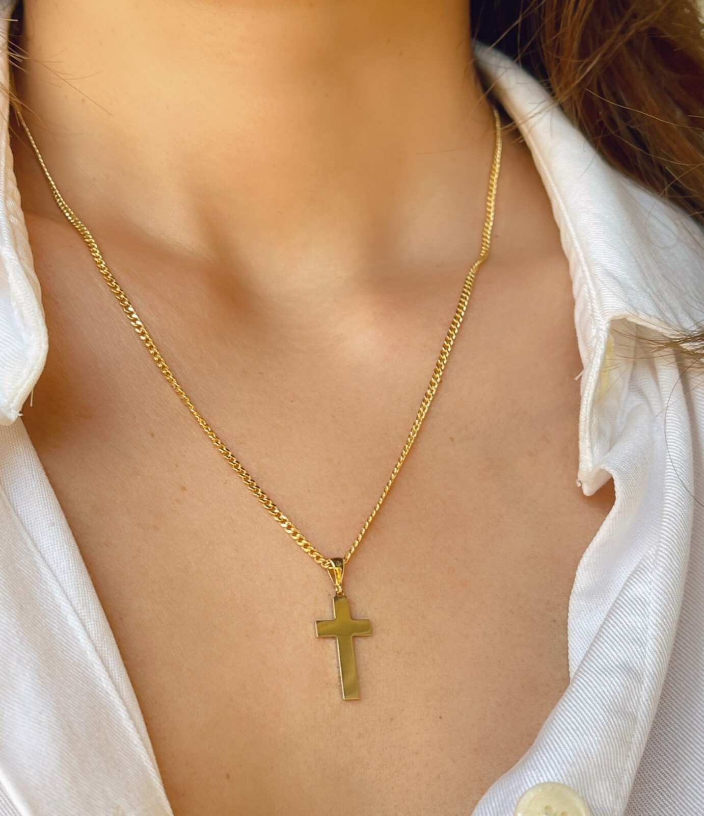 Black Enamel Plain Cross Pendant Solid 14K Real Gold Religious Charm Men Women