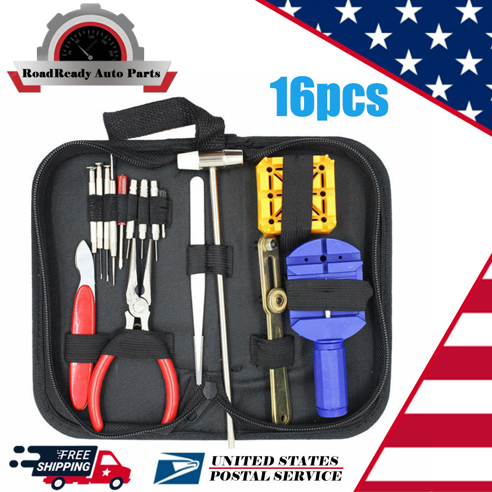 16pcs Watch Repair Tool Kit Link Remover Spring Bar Tool Case Opener Set New US