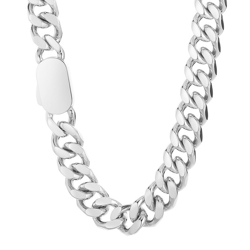 11mm Curb Chain For Mens Necklace Flat Cuban Stainless Steel Jewelry 24” Polish