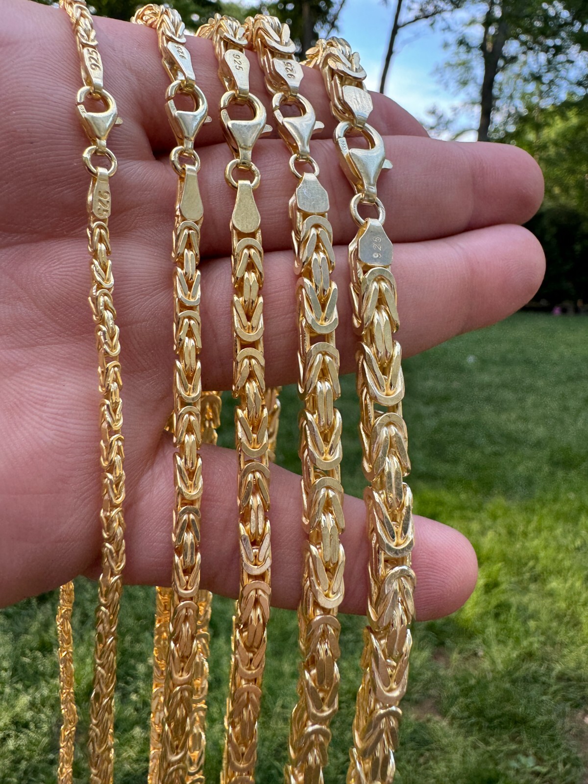14k Gold Plated 925 Sterling Silver Byzantine Chain Mens Necklace 2.5-5mm 18-30″