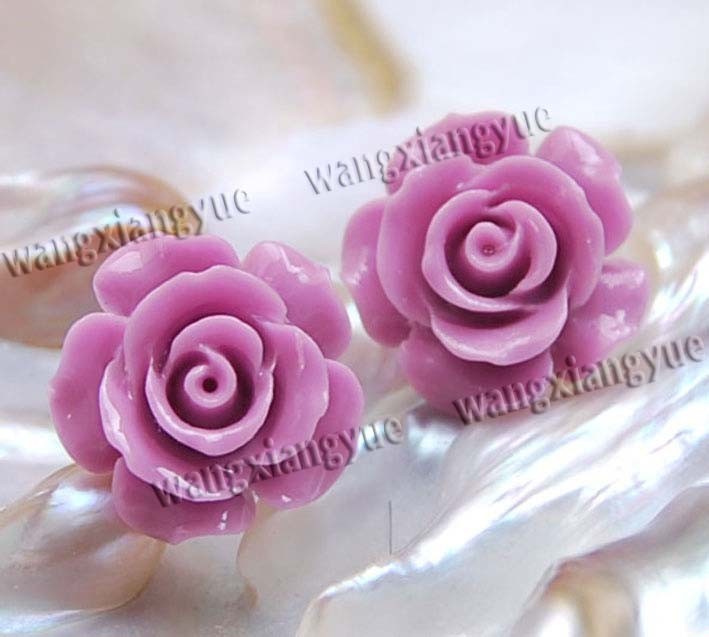 Wholesale 15mm Sea Coral Gems Hand Carved Flower Beads Silver Stud Earrings AAA