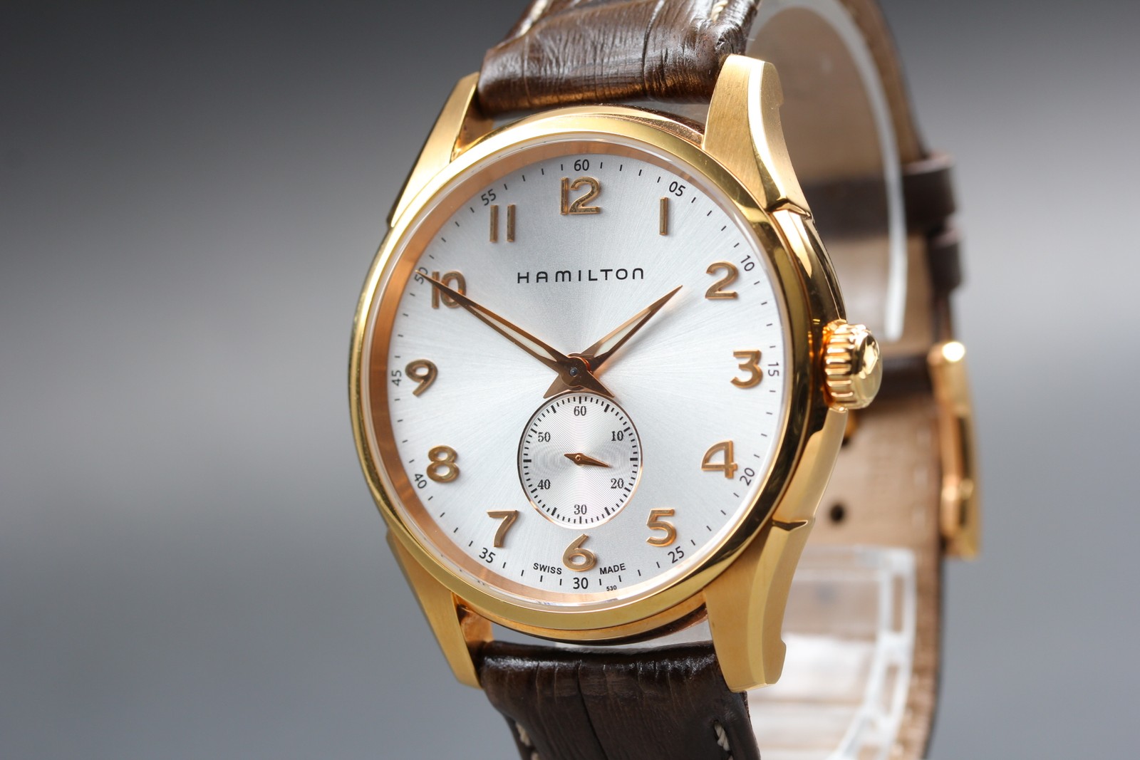 Near MINT Hamilton Jazzmaster H384410 Gold Small Seconds Quartz Mens Watch JAPAN